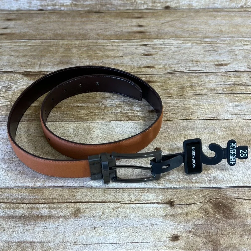 Nordstrom Kids Reversible Dress Belt Brown Faux Leather Size 28 AC294764KW